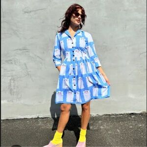Nooworks Blue Cat Print Dress